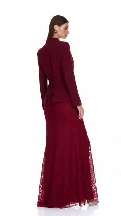 Bordo Güpür Etekli Blazer Abiye  Takım